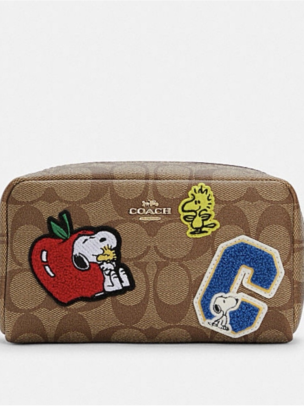 Coach x Peanuts Signature Canvas Patch Cosmetic Case - cBrown/Tan